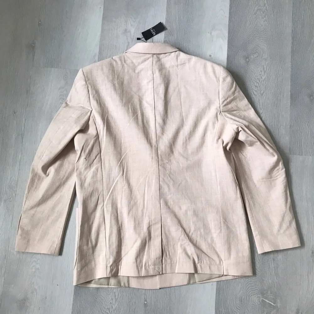 BOOHOO MEN LINEN BLAZER JACKET BEIGE CREAM TWO BUTTON 40